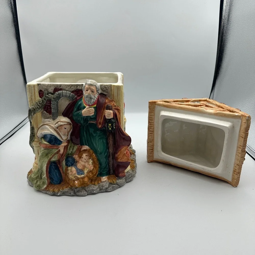 Vintage Mercuries China Nativity Scene Cookie‎ Jar Holy Family Religious Decor